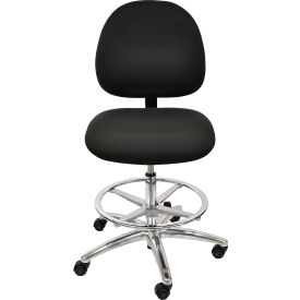 ESD Stool with Footrest - High Back - Fabric - Black- Aluminum Base AE20W-FC Black-452