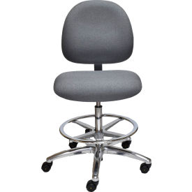 ESD Stool with Footrest - High Back - Fabric - Gray - Aluminum Base AE20W-FC Grey-431