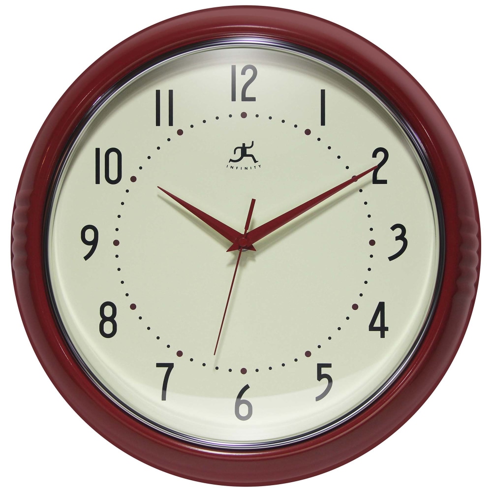 Infinity Instruments Round Retro Wall Clock, 15in, Red MPN:10940RD-15