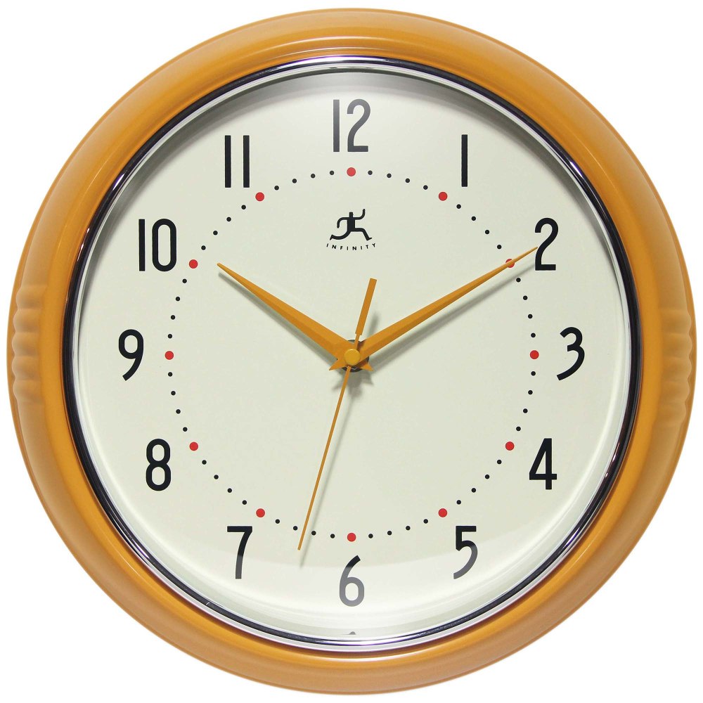 Infinity Instruments Round Retro Wall Clock, 12in, Saffron MPN:10940SY-12