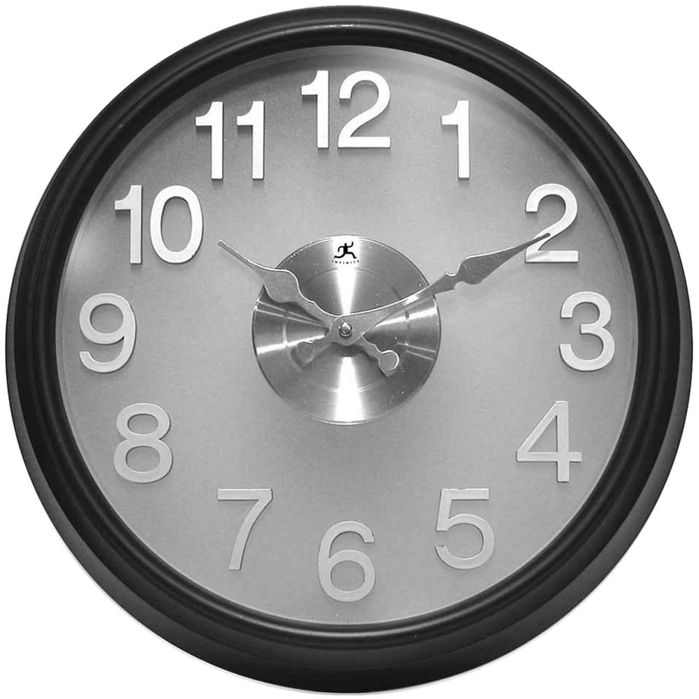 Infinity Instruments Round Wall Clock, 15in, Black/Gray MPN:13314BK-2510