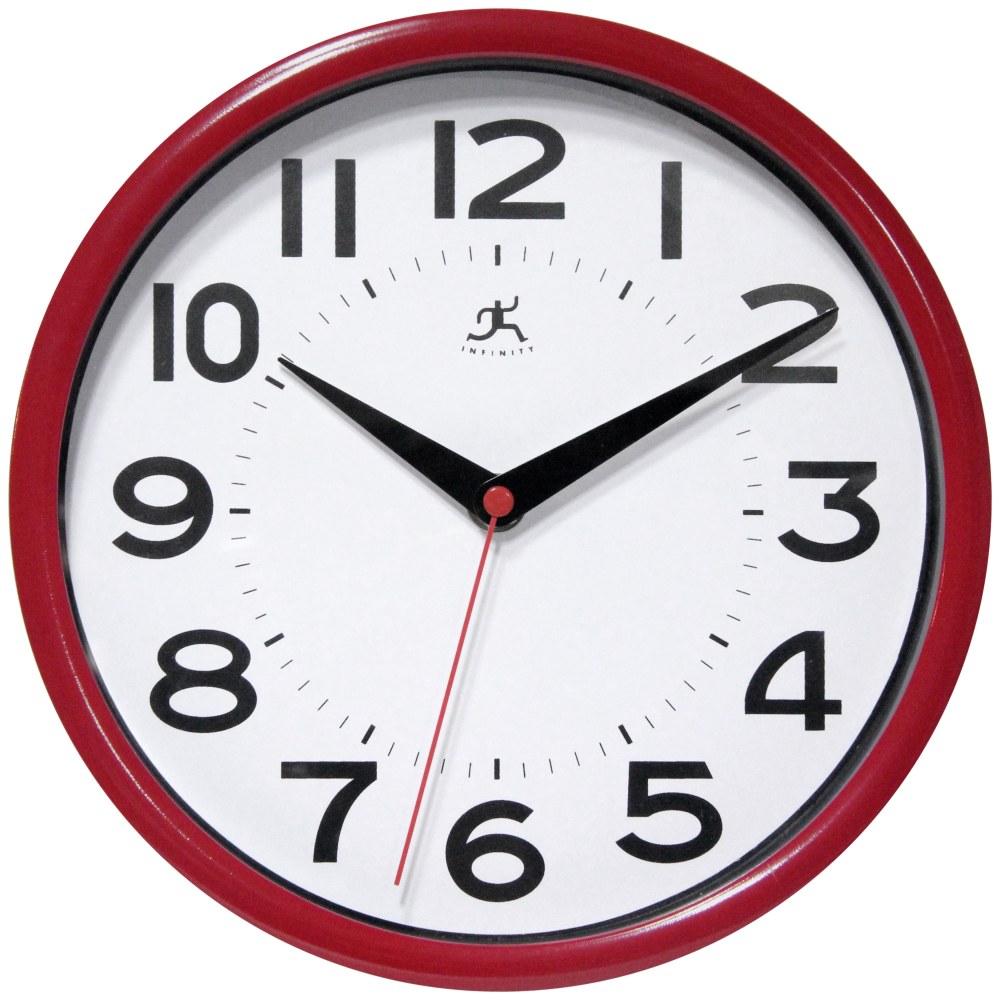 Infinity Instruments Metro Round Wall Clock, 9in, Red MPN:14220ACBT-3364