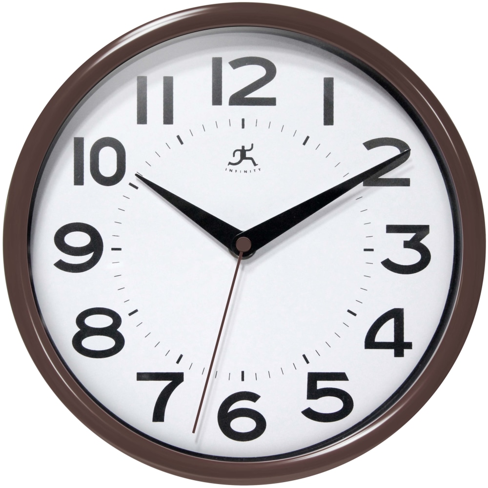 Infinity Instruments Metro Round Wall Clock, 9in, Brown MPN:14220DB1-3364