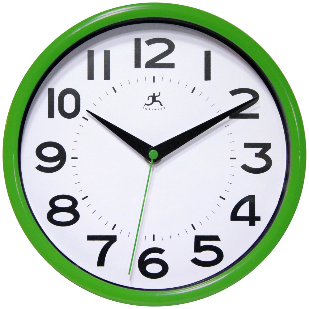 Infinity Instruments Metro Round Wall Clock, 9in, Green MPN:14220GR-3364