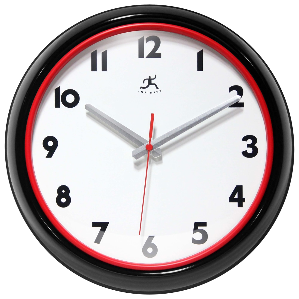 Infinity Instruments Lux Round Wall Clock, 12in, Black/Red MPN:14917BK-R3140