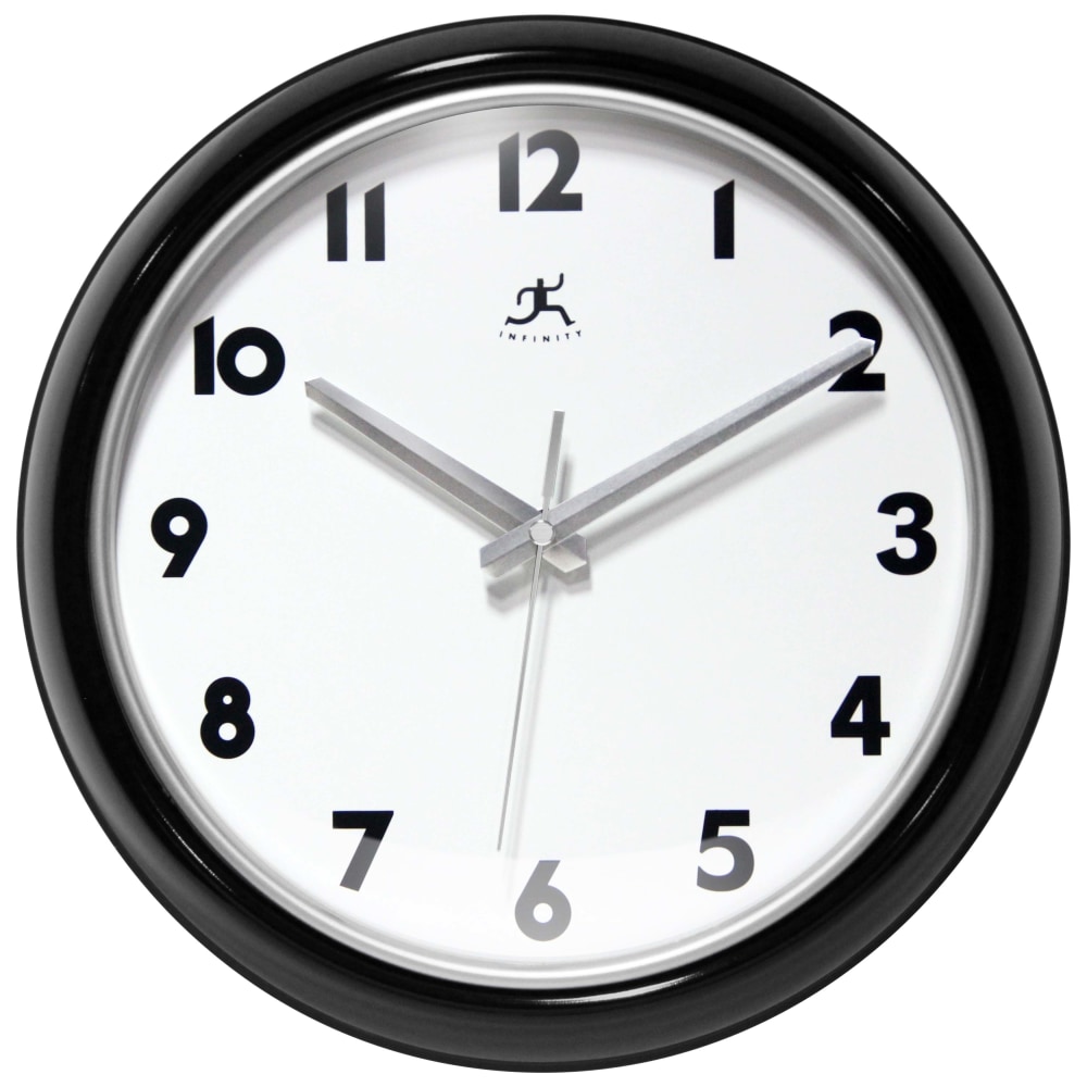 Infinity Instruments Lux Round Wall Clock, 12in, Black/Silver MPN:14917BK-S3140
