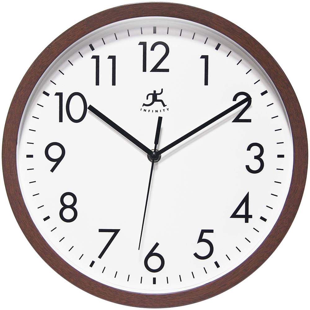 Infinity Instruments Walnut-Look Round Wall Clock, 12in, Brown MPN:20249WL-4438