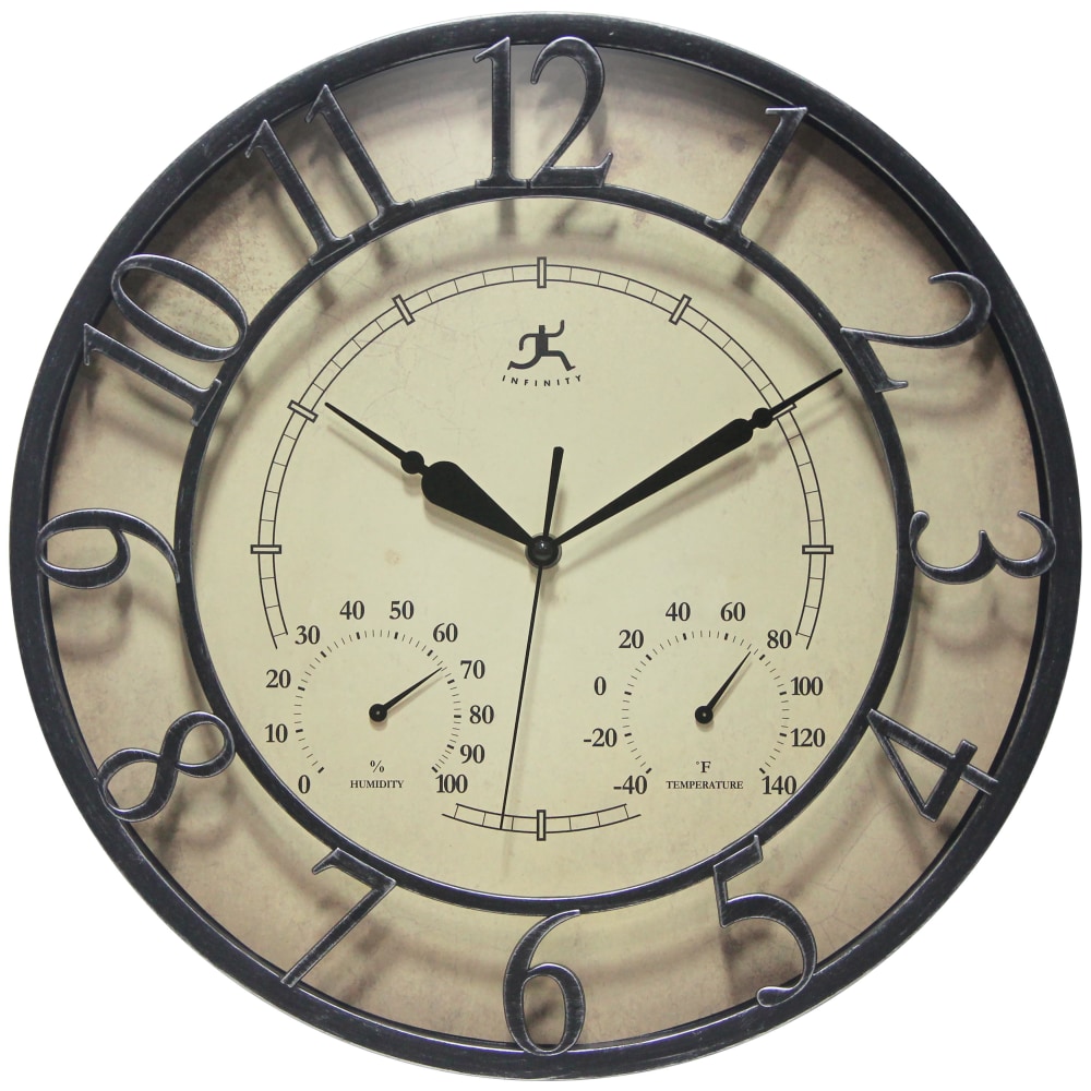 Infinity Instruments 3-D Indoor/Outdoor Round Wall Clock, 16in, Black MPN:20290AB-4532