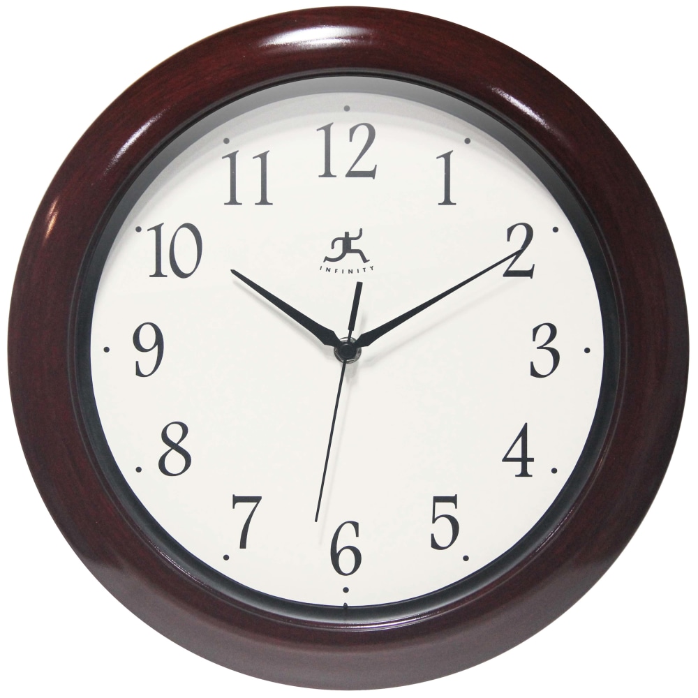 Infinity Instruments Mahogany-Look Round Wall Clock, 13in, Brown MPN:20345MH-4573