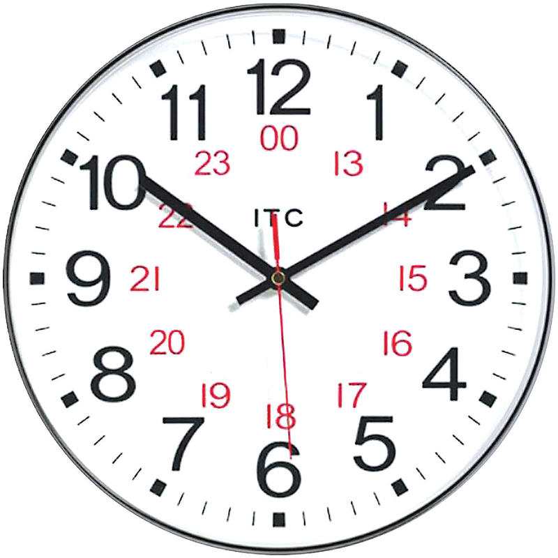 Infinity Instruments Round Wall Clock, 12in, Black/White/Red MPN:90/1224-1