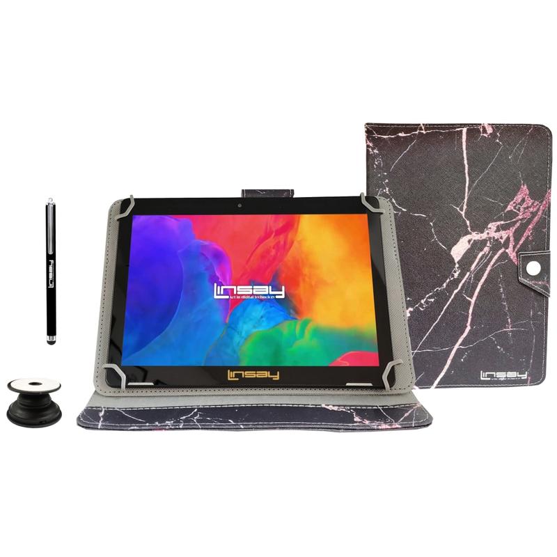Linsay F10IPS Tablet, 10.1in Screen, 2GB Memory, 64GB Storage, Android 13, Marble Black/Pink MPN:F10IPBAPIP