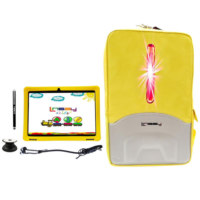 Linsay F10IPS Tablet, 10.1in Screen, 4GB Memory, 256GB Storage, Android 15, Kids Yellow LED MPN:F10IPKYLEDP
