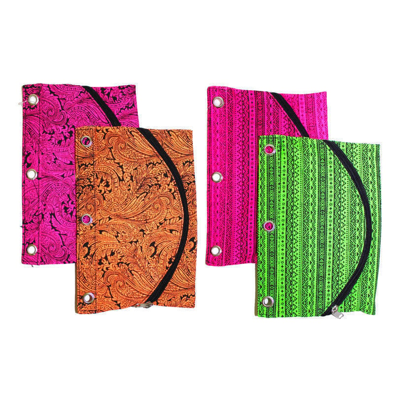 Inkology Tribal Binder Pencil Pouches, 10in x 7in, Assorted Colors, Pack Of 6 Pouches MPN:408-0