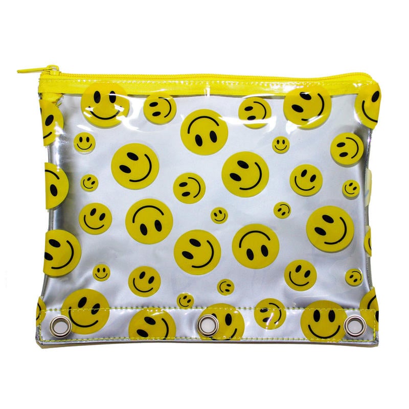 Inkology Smiley Face Pencil Pouches, 7-1/2in x 9-1/2in, Assorted Colors, Pack Of 12 Pouches MPN:469-1