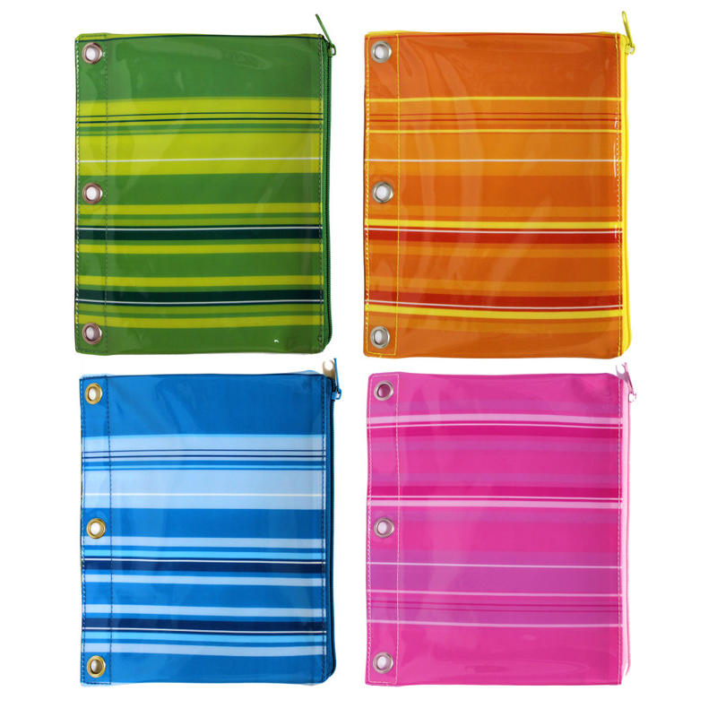 Inkology Monochromatic Stripes Binder Pencil Pouches, 7-1/2in x 9-1/2in, Assorted Colors, Pack Of 12 Pouches MPN:491-2