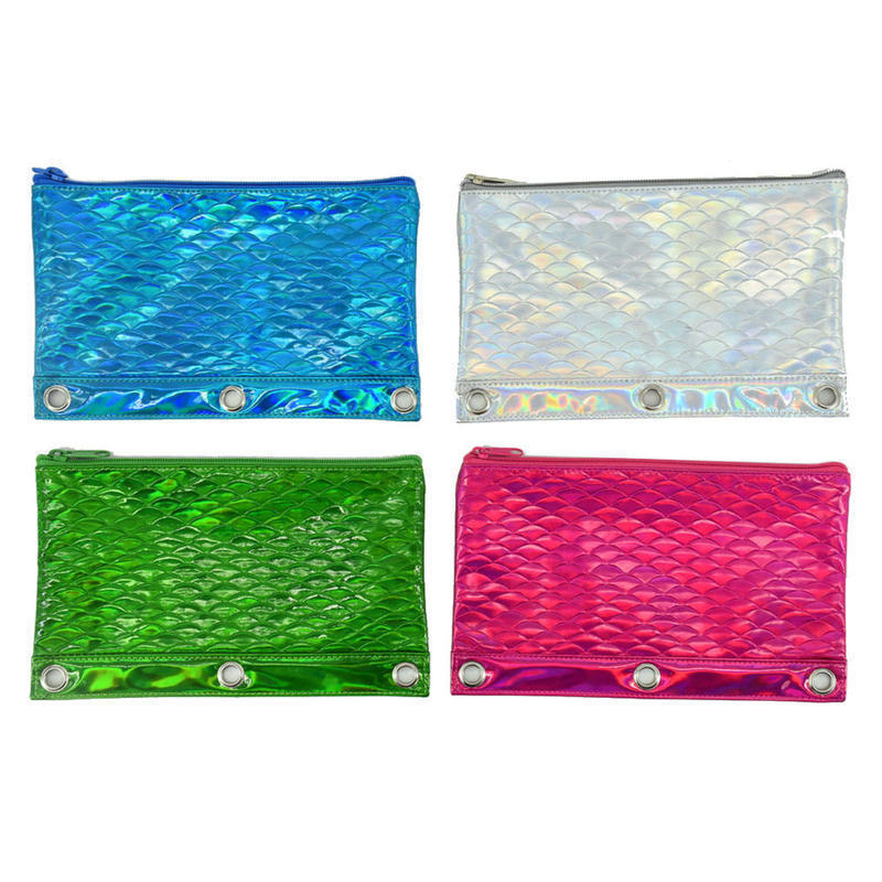 Inkology Embossed Mermaid Scale Binder Pencil Pouches, 10in x 4in, Assorted Colors, Pack Of 12 Pouches MPN:500-1