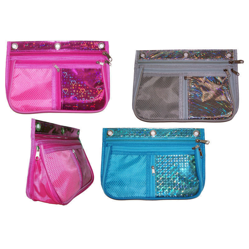 Inkology Expandable Laser Metallic Binder Pencil Pouches, Assorted Colors, Pack Of 6 Pouches MPN:431-8