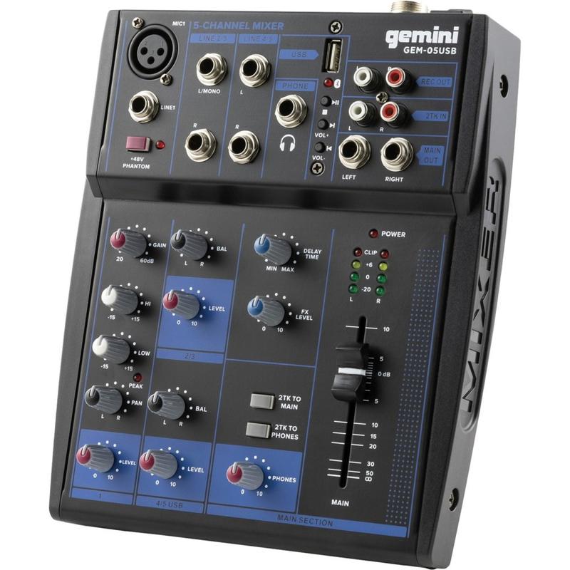 Gemini Sound GEM-05USB: Compact 5 Channel Bluetooth Mixer - Analog - 5 Channel(s) - USB - Bluetooth - Black MPN:GEM-05USB