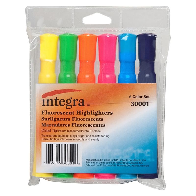 Integra Chisel Desk Liquid Highlighters, Assorted Colors, Pack Of 6 (Min Order Qty 15) MPN:30001