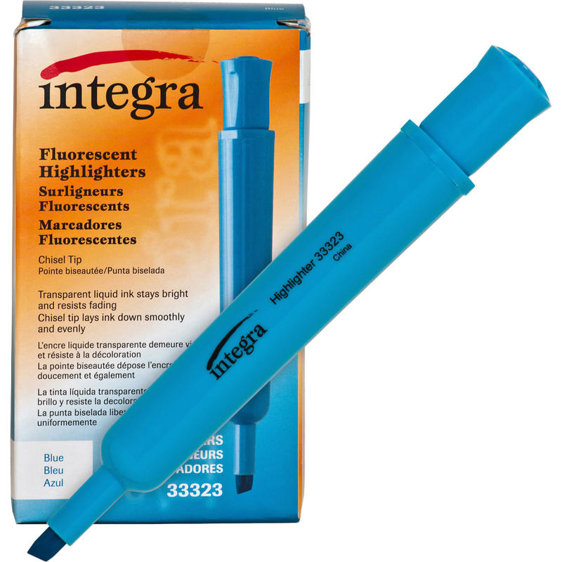 Integra Desk Chisel Highlighter, Fluorescent Blue, Pack Of 12 MPN:33323