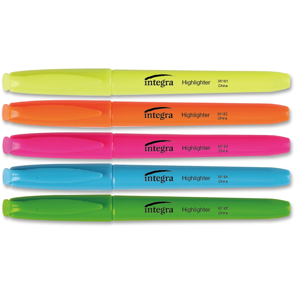Integra Pen Style Fluorescent Highlighters - Chisel Point Style - Assorted - 5 / Set MPN:36180