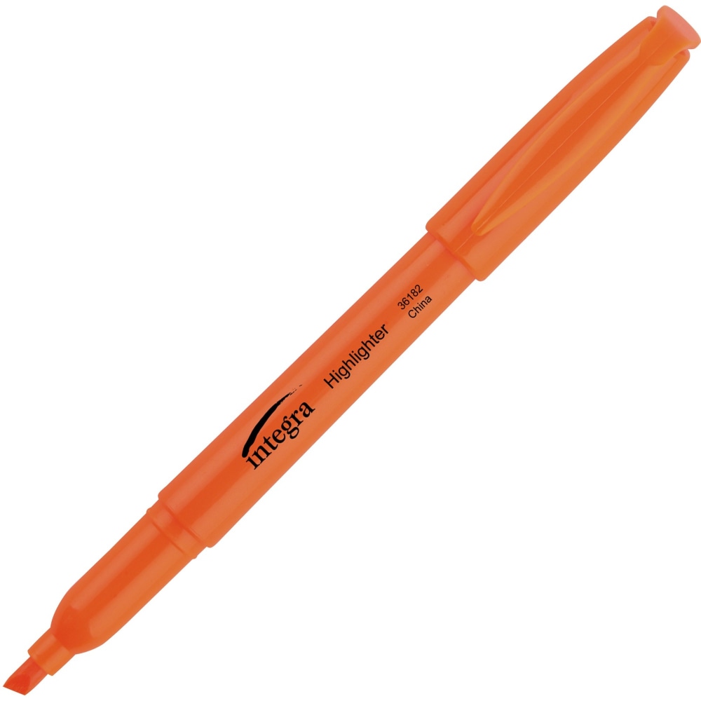 Integra Pen Style Fluorescent Highlighters - Chisel Marker Point Style - Fluorescent Orange - 12 / Dozen MPN:36182