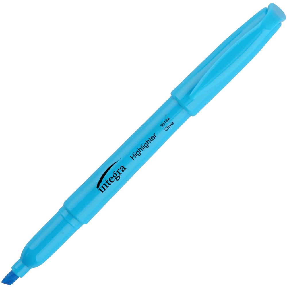 Integra Pen Style Fluorescent Highlighters - Chisel Marker Point Style - Fluorescent Blue - 12 / Dozen MPN:36184