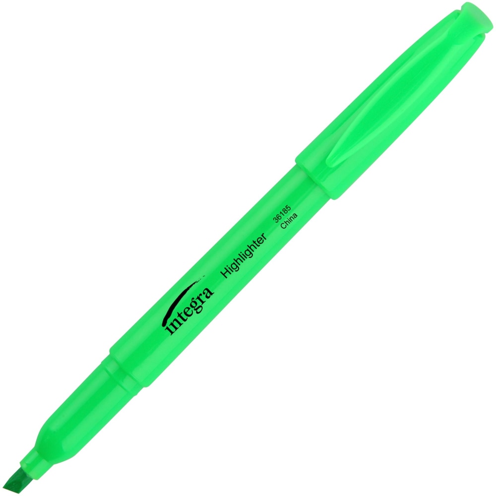 Integra Pen Style Fluorescent Highlighters - Chisel Marker Point Style - Green - 12 / Dozen MPN:36185