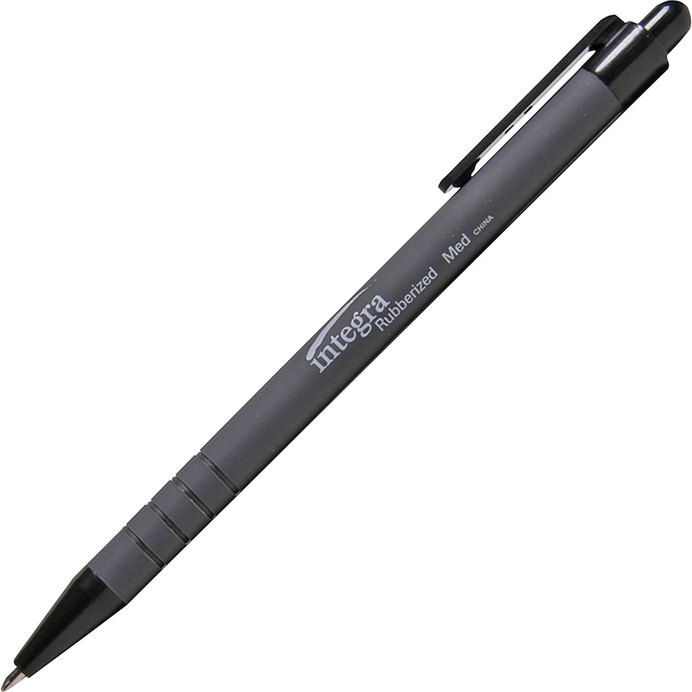 Integra Rubber Barrel Retractable Ballpoint Pens - Medium Pen Point - 1 mm Pen Point Size - Black - Rubber Barrel - 12 / Dozen (Min Order Qty 4) MPN:30031