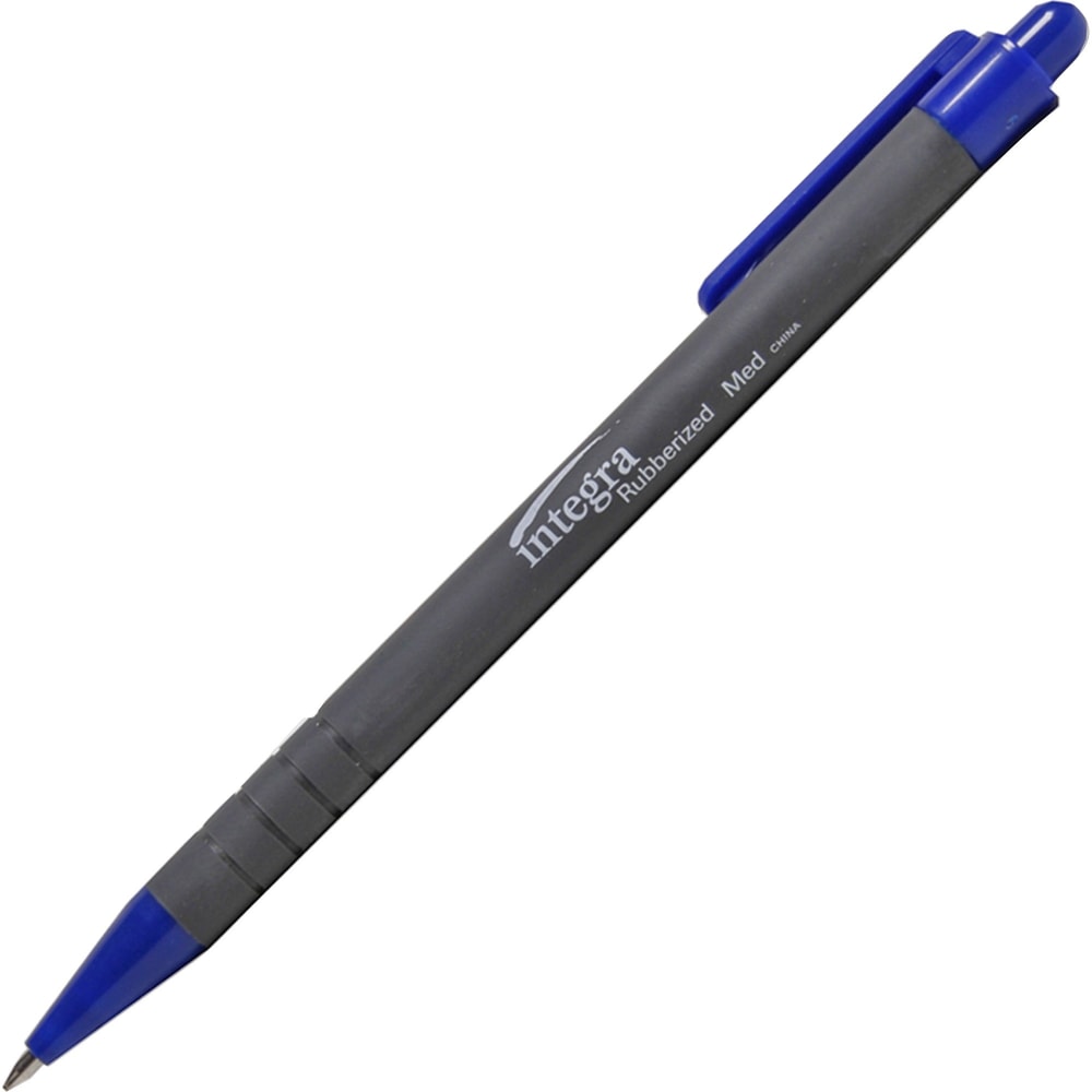 Integra Rubber Barrel Retractable Ballpoint Pens - Medium Pen Point - 1 mm Pen Point Size - Blue - Rubber Barrel - 12 / Dozen (Min Order Qty 5) MPN:30032