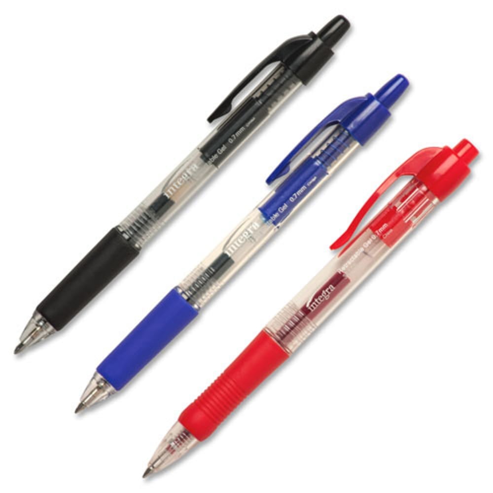 Integra Retractable Gel Pens, Medium Point, 0.7 mm, Clear Barrel, Black Ink, Pack Of 12 Pens MPN:30035