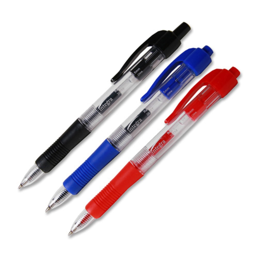 Integra Retractable Gel Pens, Fine Point, 0.5 mm, Black Barrel, Black Ink, Pack Of 12 Pens MPN:36156