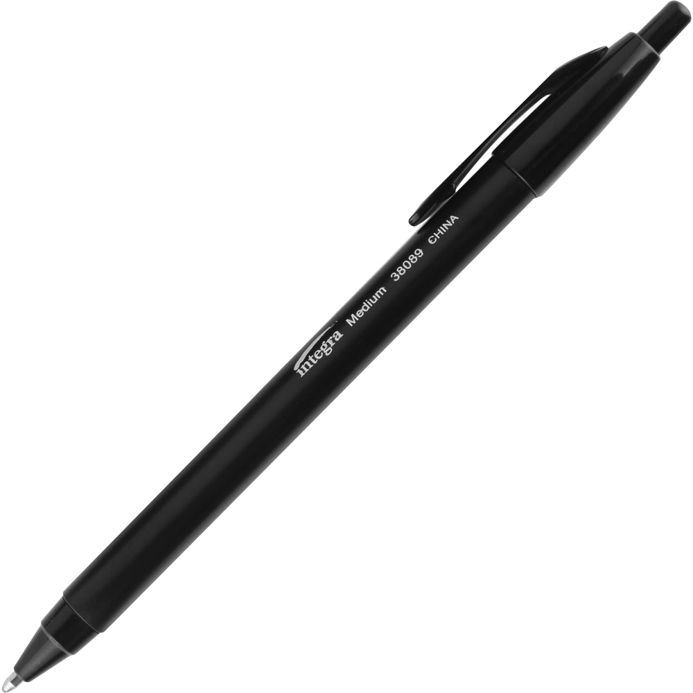 Integra Triangular Barrel Retractable Ballpnt Pens - Medium Pen Point - Black - Black Plastic Barrel - 12 / Dozen MPN:38089
