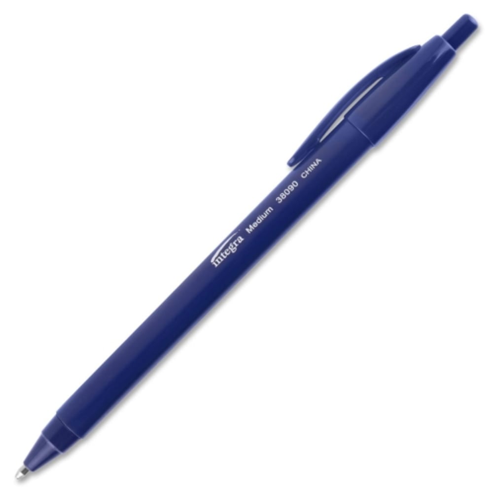 Integra Triangular Barrel Retractable Ballpnt Pens - Medium Pen Point - Blue - Blue Plastic Barrel - 12 / Dozen MPN:38090