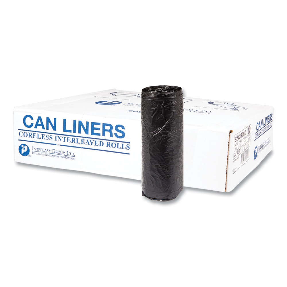 Interplast Group High Density Commercial Can Liners, 16 gal, 0.24 mil, 6 mic, 24in x 33in, Black, Interleaved Roll, 50 Bags/Roll, 20 Rolls/Carton MPN:S243306K