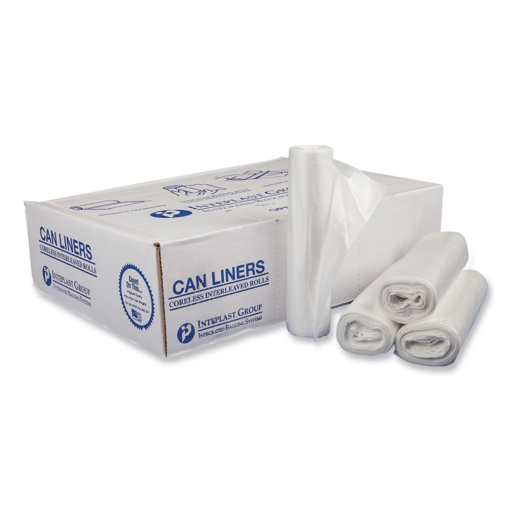 Interplast Group High Density Commercial Can Liners, 30 gal, 0.63 mil, 16 mic, 30in x 37in, Clear, Interleaved Roll, 25 Bags/Roll, 20 Rolls/Carton MPN:S303716N