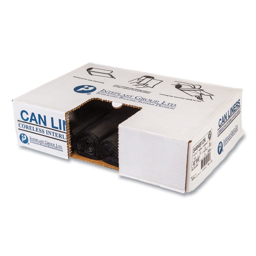 Interplast Group High Density Commercial Can Liners, 45 gal, 0.47 mil, 12 mic, 40in x 48in, Black, Interleaved Roll, 25 Bags/Roll, 10 Rolls/Carton MPN:S404812K