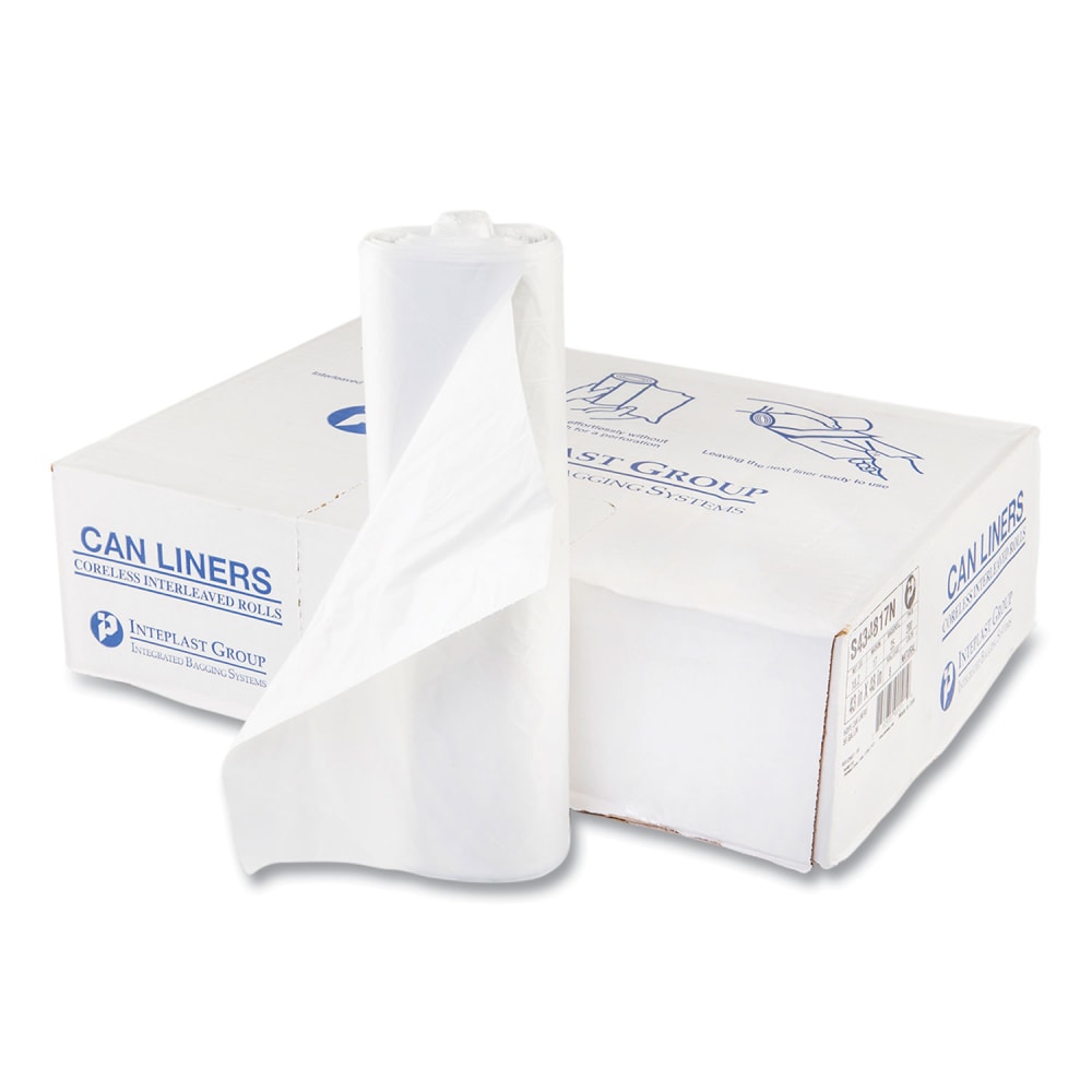 Interplast Group High Density Commercial Can Liners, 0.67 mil, 56 gal, 17 mic, 43in x 48in, Clear, Interleaved Roll, 25 Bags/Roll, 8 Rolls/Carton MPN:S434817N