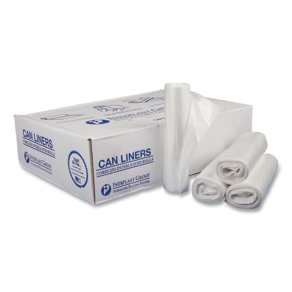 Interplast Group Low Density Commercial Can Liners, 16 gal, 0.35 mil, 24in x 33in, Clear, Perforated Roll, 50 Bags/Roll, 20 Rolls/Carton MPN:WSL2433LTN