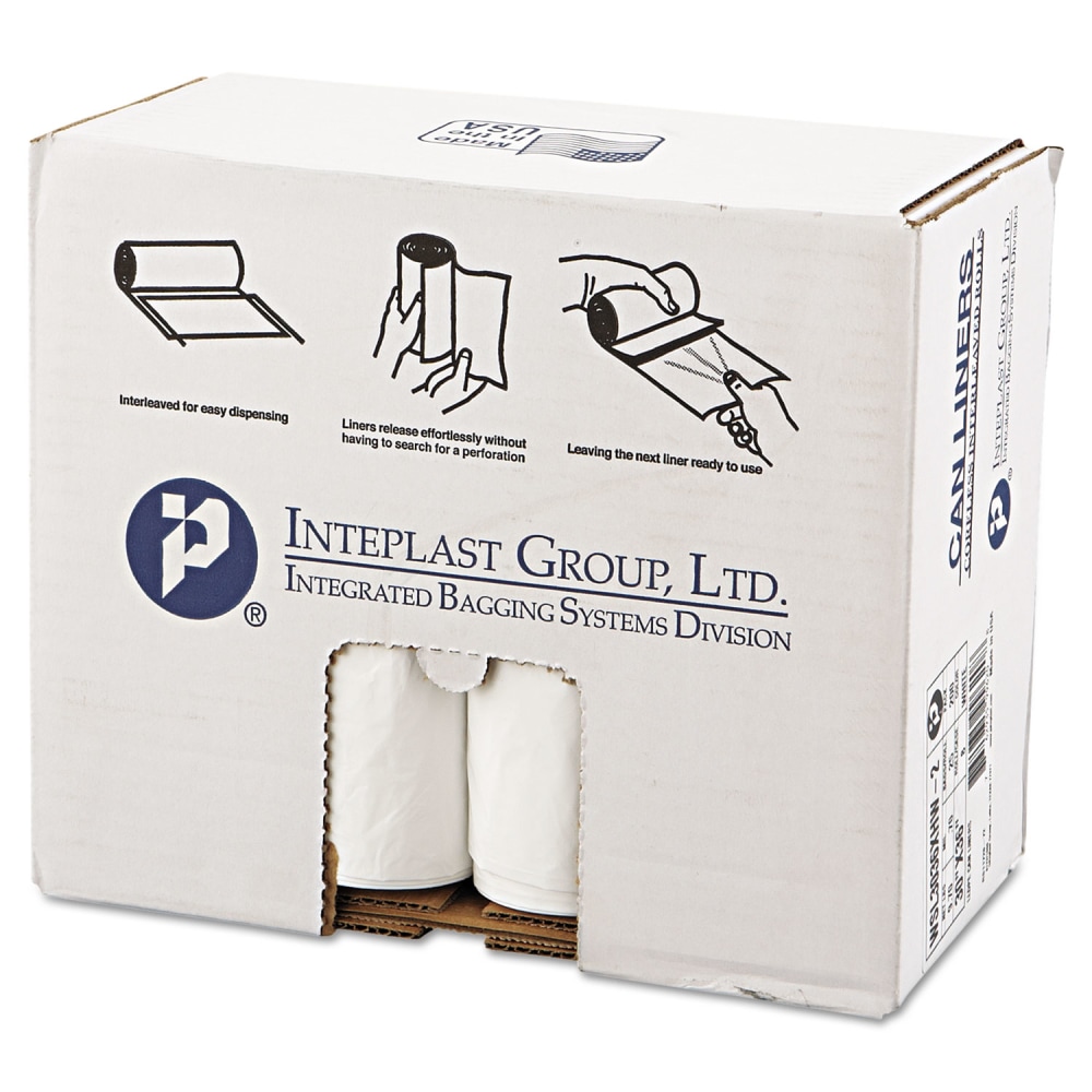 Interplast Group Low Density Commercial Can Liners, 30 gal, 0.7 mil, 30in x 36in, White, Interleaved Roll, 25 Bags/Roll, 8 Rolls/Carton MPN:WSL3036XHW-2