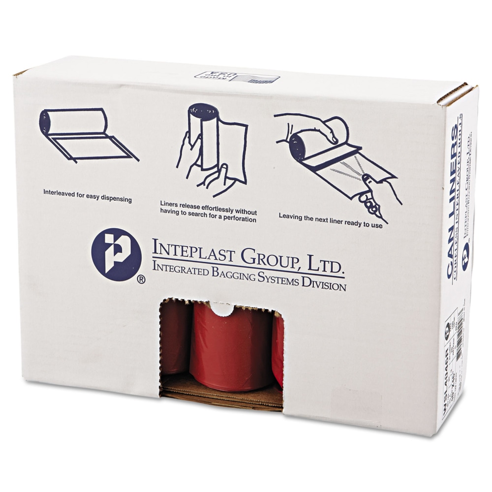 Interplast Group Low Density Commercial Can Liners, Infectious Waste Biohazard, 45 gal, 1.3 mil, 40in x 46in, Red, Interleaved, 20/RL, 5 RL/CT MPN:WSL4046R