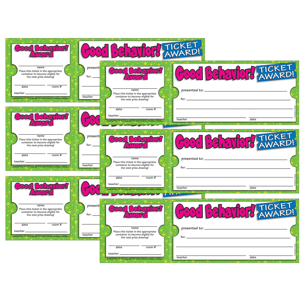 Scholastic Teaching Solutions Ticket Awards, Good Behavior, 100 Per Pack, Set Of 6 Packs MPN:TF-1613-6