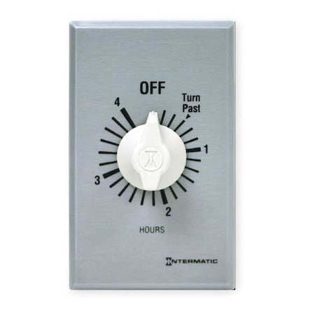 Spring Wound Countdown Timer, 4 Hr Max, SPST, 125-277V AC, Silver, Without Hold MPN:FF4H