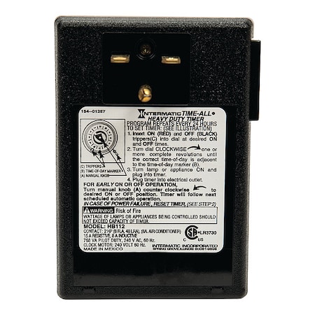 Timer, Mechanical, 240V, 15A, Plug In MPN:HB112