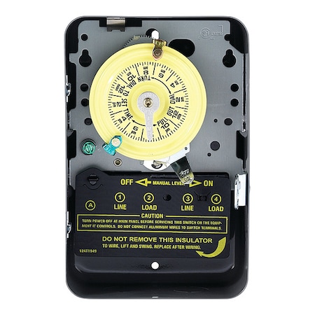 Electromechanical Timer, 24 Hour, 2 Pole, DPST-NO, 208 to 277V AC, 40 A, NEMA 1, Steel, Gray Enamel MPN:T104