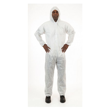 Disposable Coverallss, Hooded Coverall, 4XL, SMS, Elastic Wrist, Elastic Ankle, Serged Seam, White MPN:2225-4XL