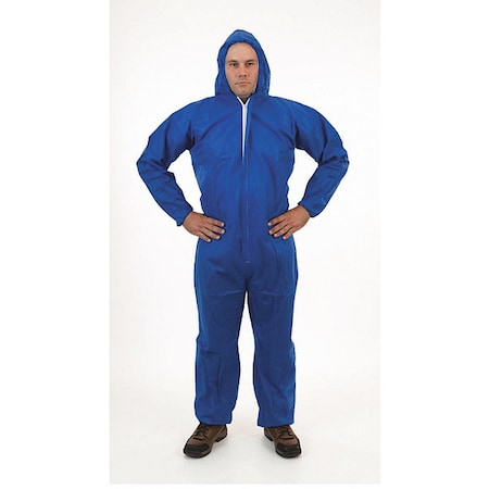 Disposable Coverallss, Hooded Coverall, 2XL, SMS, Elastic Wrist, Elastic Ankle, Serged Seam, Blue MPN:2225B-2XL