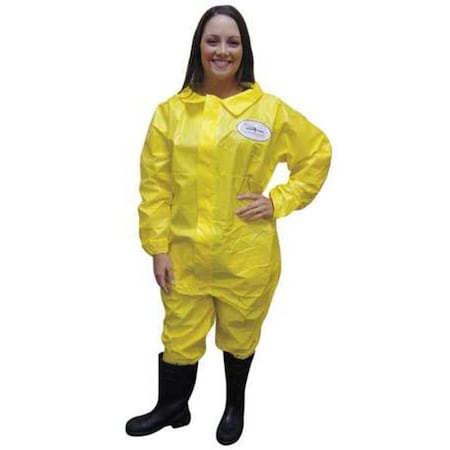 Chemical Resistant Coveralls, Collared Coverall, 2XL, ChemSplash® 1, Elastic Wrist, Open Ankle MPN:7012YS-2XL