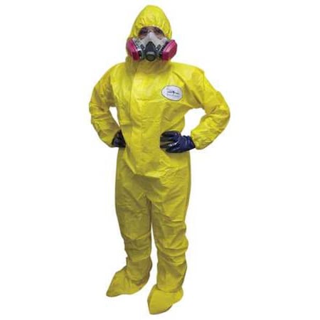 Chemical Resistant Coveralls, Hooded Coverall, L, ChemSplash® 1, Elastic Wrist, Serged Seam MPN:7019YS-L