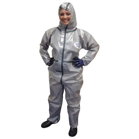 Chemical Resistant Coveralls, Hooded Coverall, M, ChemSplash® 2, Elastic Wrist, Open Ankle, Gray MPN:7215GT-M